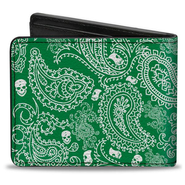 Buckle-Down Bi-Fold Wallet - Bandana Skulls Irish Green White