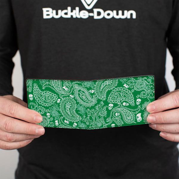 Buckle-Down Bi-Fold Wallet - Bandana Skulls Irish Green White