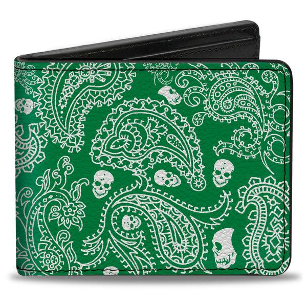 Buckle-Down Bi-Fold Wallet - Bandana Skulls Irish Green White