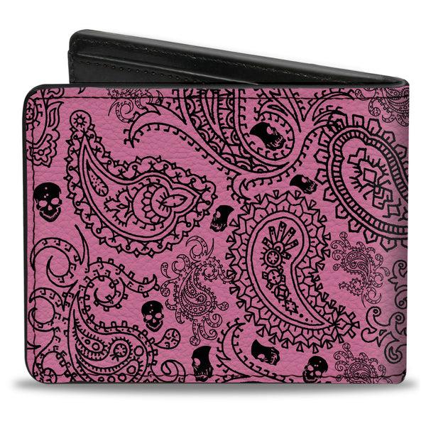 Buckle-Down Bi-Fold Wallet - Bandana Skulls Pink Black