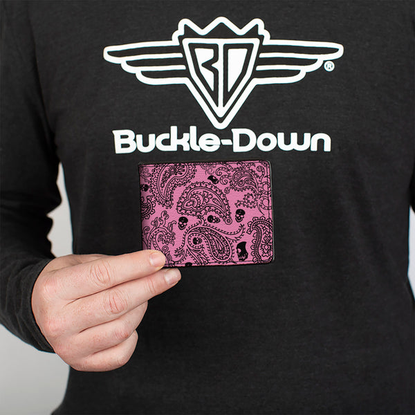 Buckle-Down Bi-Fold Wallet - Bandana Skulls Pink Black