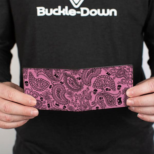 Buckle-Down Bi-Fold Wallet - Bandana Skulls Pink Black