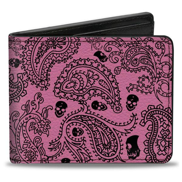 Buckle-Down Bi-Fold Wallet - Bandana Skulls Pink Black