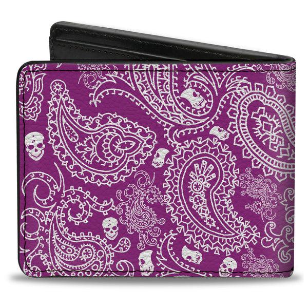Buckle-Down Bi-Fold Wallet - Bandana Skulls Purple White