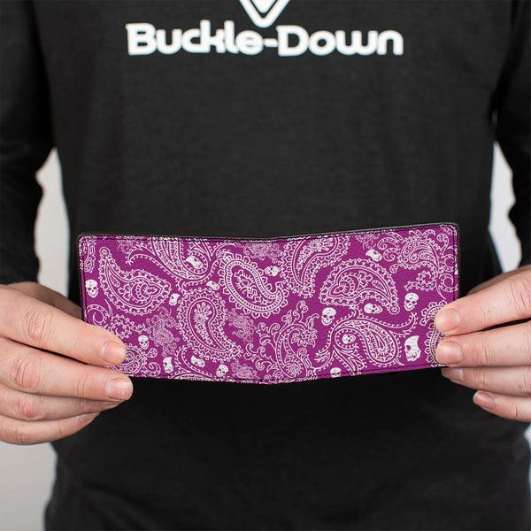 Buckle-Down Bi-Fold Wallet - Bandana Skulls Purple White