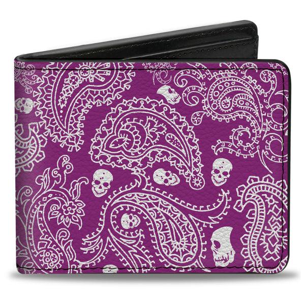 Buckle-Down Bi-Fold Wallet - Bandana Skulls Purple White