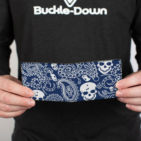 Buckle-Down Bi-Fold Wallet - Bandana Skulls Royal White