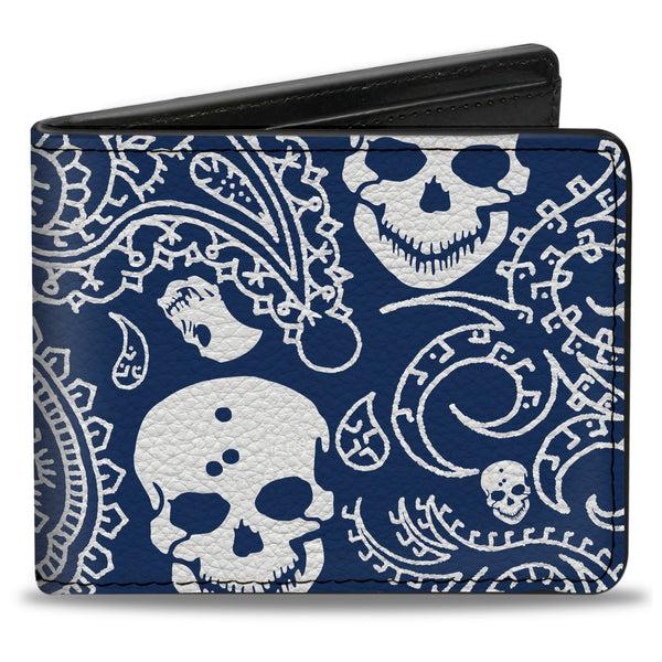 Buckle-Down Bi-Fold Wallet - Bandana Skulls Royal White