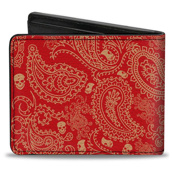 Buckle-Down Bi-Fold Wallet - Bandana Skulls Scarlet Red Gold