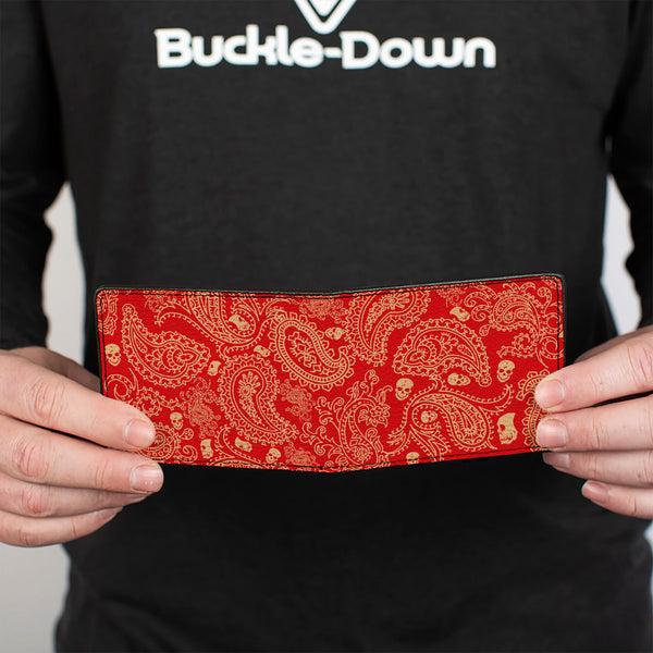 Buckle-Down Bi-Fold Wallet - Bandana Skulls Scarlet Red Gold