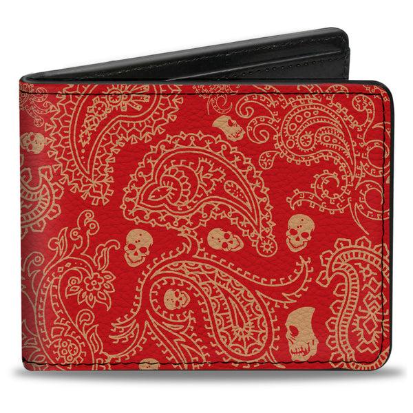 Buckle-Down Bi-Fold Wallet - Bandana Skulls Scarlet Red Gold