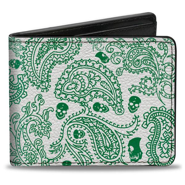 Buckle-Down Bi-Fold Wallet - Bandana Skulls White Irish Green
