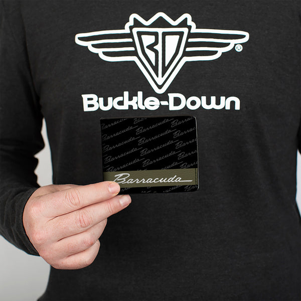 Buckle-Down Bi-Fold Wallet - BARRACUDA Script Stripe Monogram Black Gray Olive Silver