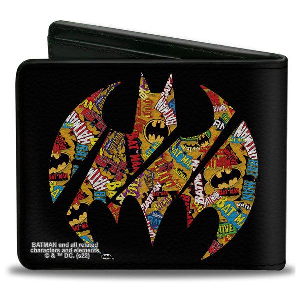 Buckle-Down Bi-Fold Wallet - Bat Signal Black Multi Color Logos Stacked