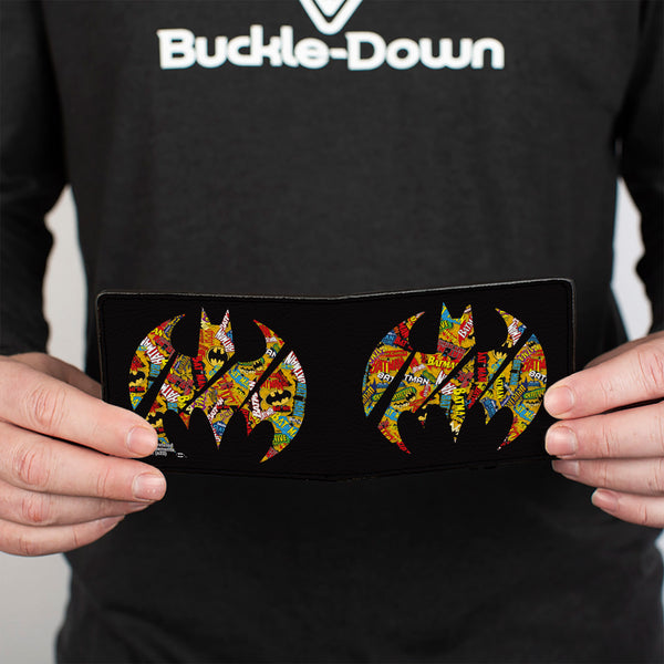 Buckle-Down Bi-Fold Wallet - Bat Signal Black Multi Color Logos Stacked