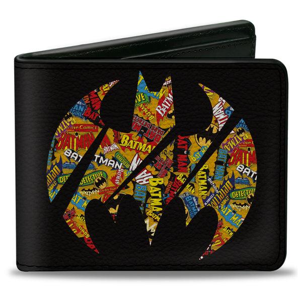Buckle-Down Bi-Fold Wallet - Bat Signal Black Multi Color Logos Stacked