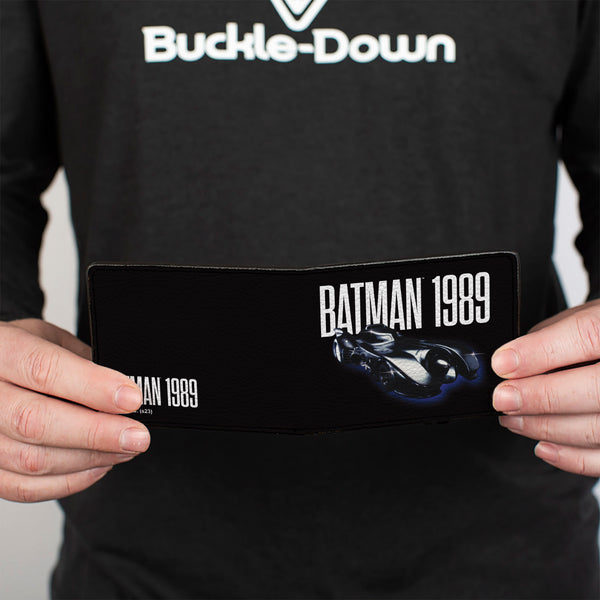 Buckle-Down Bi-Fold Wallet - BATMAN 1989 Batmobile Text Black/White/Blue