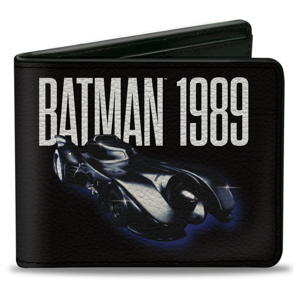 Buckle-Down Bi-Fold Wallet - BATMAN 1989 Batmobile Text Black/White/Blue