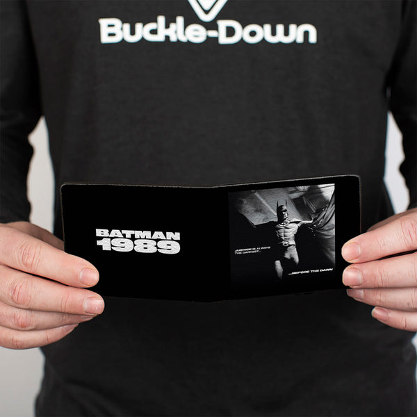 Buckle-Down Bi-Fold Wallet - Batman 1989 Jump Pose And Quote Black/White