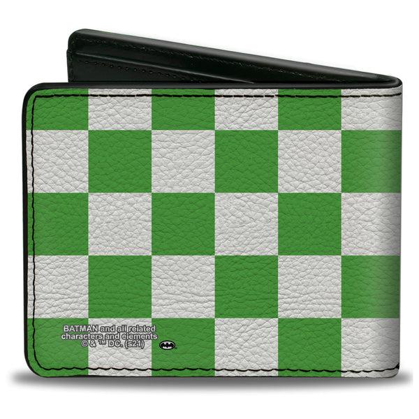 Buckle-Down Bi-Fold Wallet - Batman 6-Villains Group Pose Checker Green White