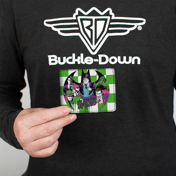 Buckle-Down Bi-Fold Wallet - Batman 6-Villains Group Pose Checker Green White