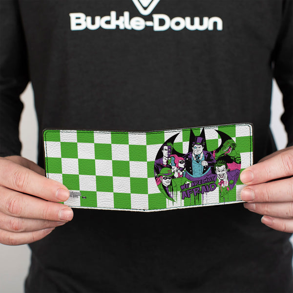 Buckle-Down Bi-Fold Wallet - Batman 6-Villains Group Pose Checker Green White