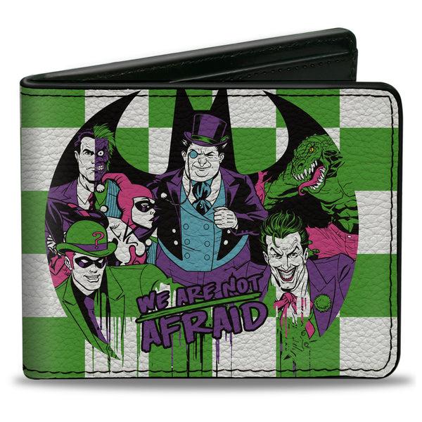 Buckle-Down Bi-Fold Wallet - Batman 6-Villains Group Pose Checker Green White