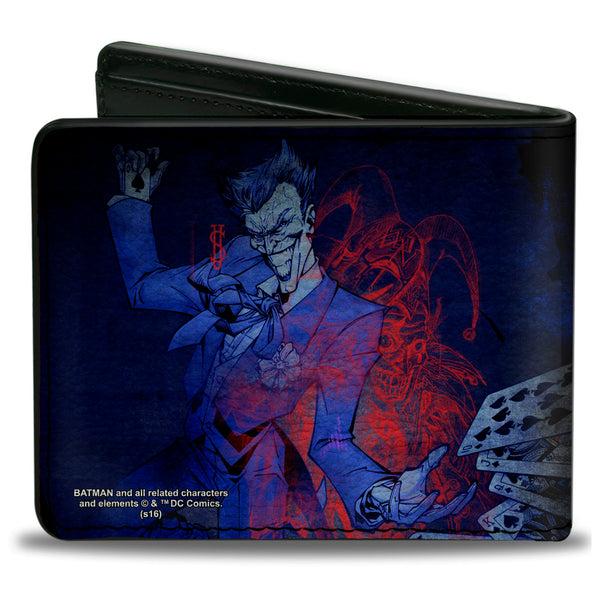 Buckle-Down Bi-Fold Wallet - Batman Action + Joker Flipping Cards Poses Black Blues Reds