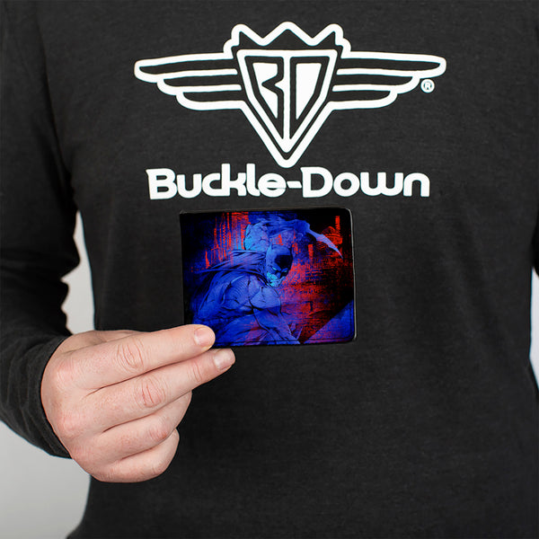 Buckle-Down Bi-Fold Wallet - Batman Action + Joker Flipping Cards Poses Black Blues Reds