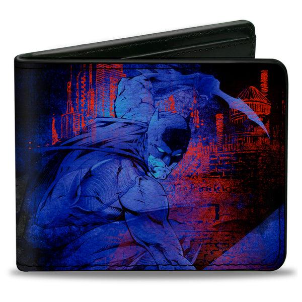 Buckle-Down Bi-Fold Wallet - Batman Action + Joker Flipping Cards Poses Black Blues Reds
