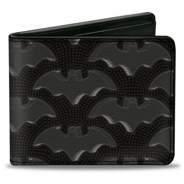 Buckle-Down Bi-Fold Wallet - Batman Bat Emblem Turns Dots Black Grays