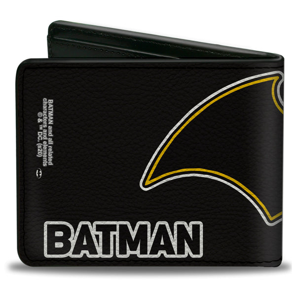 Buckle-Down Bi-Fold Wallet - BATMAN Bat Logo Close-Up Black White Yellow