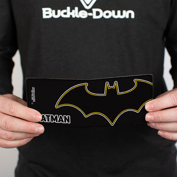 Buckle-Down Bi-Fold Wallet - BATMAN Bat Logo Close-Up Black White Yellow