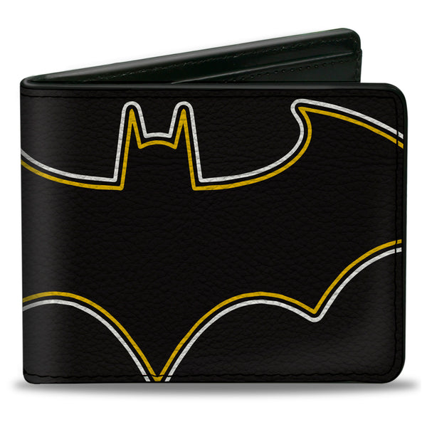 Buckle-Down Bi-Fold Wallet - BATMAN Bat Logo Close-Up Black White Yellow
