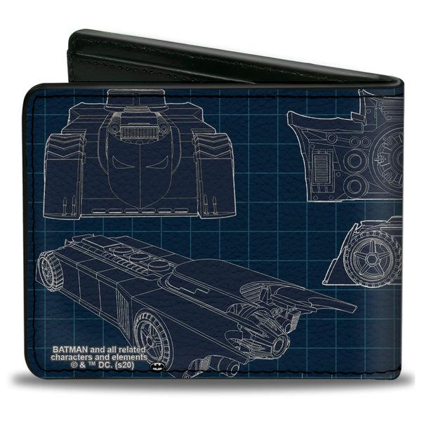 Buckle-Down Bi-Fold Wallet - Batman Batmobile Blueprint Tech Turns Blues White
