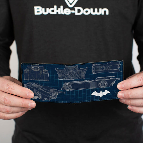 Buckle-Down Bi-Fold Wallet - Batman Batmobile Blueprint Tech Turns Blues White
