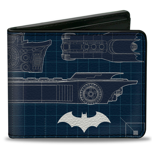 Buckle-Down Bi-Fold Wallet - Batman Batmobile Blueprint Tech Turns Blues White