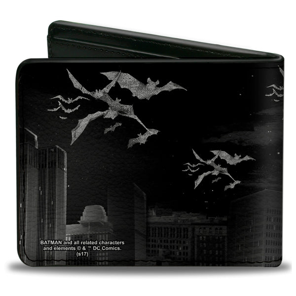 Buckle-Down Bi-Fold Wallet - Batman Beauty Of Flight Action Pose Bats Skyline Black Grays