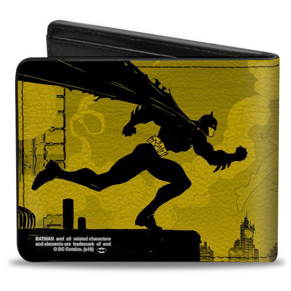 Buckle-Down Bi-Fold Wallet - Batman Catwoman Skyline Chase Silhouettes Yellows Black