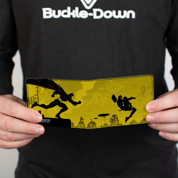 Buckle-Down Bi-Fold Wallet - Batman Catwoman Skyline Chase Silhouettes Yellows Black