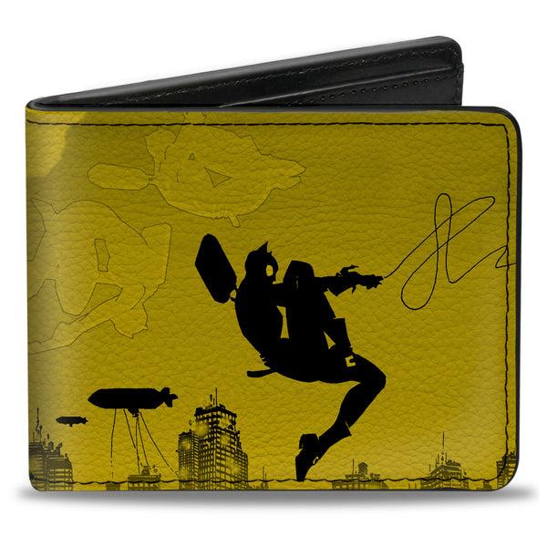 Buckle-Down Bi-Fold Wallet - Batman Catwoman Skyline Chase Silhouettes Yellows Black