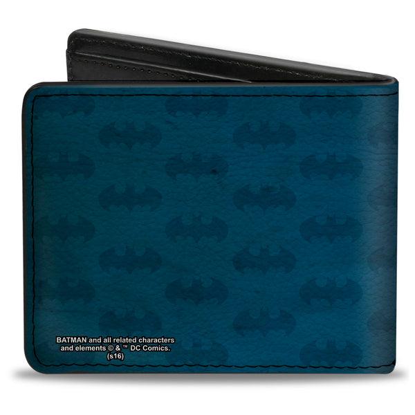 Buckle-Down Bi-Fold Wallet - Batman Signal Bat Monogram Distressed Blues Black Yellow