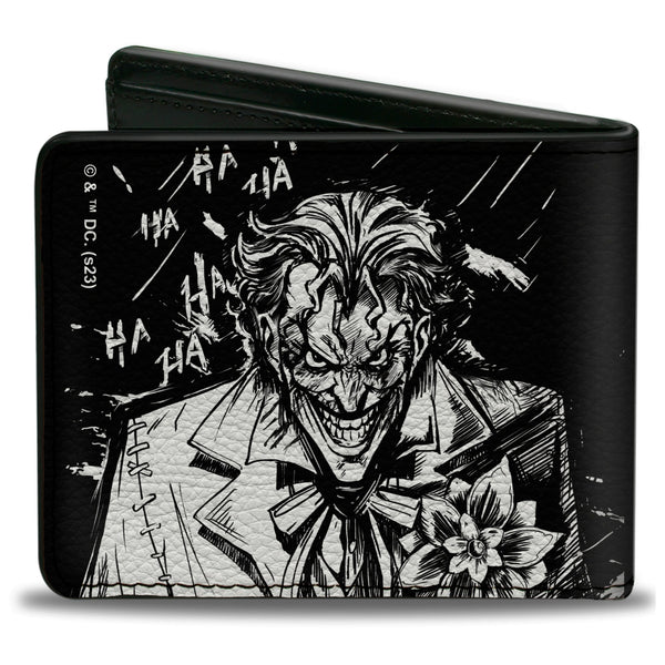 Buckle-Down Bi-Fold Wallet - Batman The Dark Knight And Joker HA HA Smiling Sketch Poses Black/White