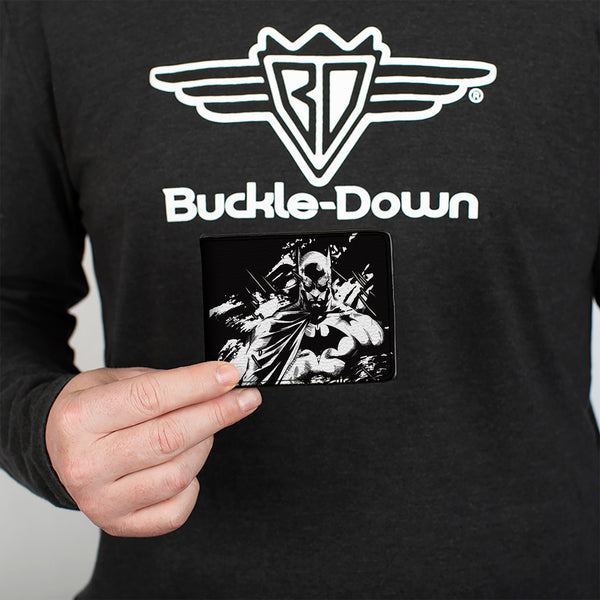 Buckle-Down Bi-Fold Wallet - Batman The Dark Knight And Joker HA HA Smiling Sketch Poses Black/White