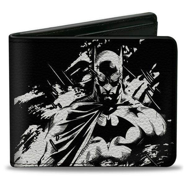 Buckle-Down Bi-Fold Wallet - Batman the Dark Knight and Joker HA HA Smiling Sketch Poses Black/White