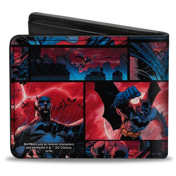 Buckle-Down Bi-Fold Wallet - Batman Urban Legends Scene Blocks Rainy Red Sky