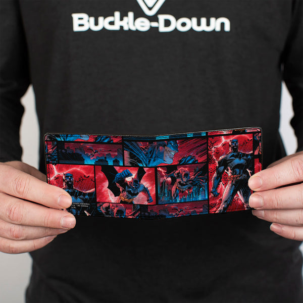 Buckle-Down Bi-Fold Wallet - Batman Urban Legends Scene Blocks Rainy Red Sky