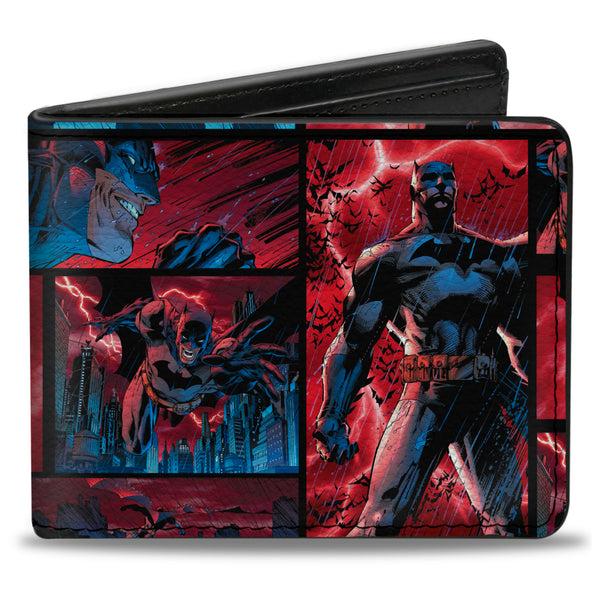 Buckle-Down Bi-Fold Wallet - Batman Urban Legends Scene Blocks Rainy Red Sky