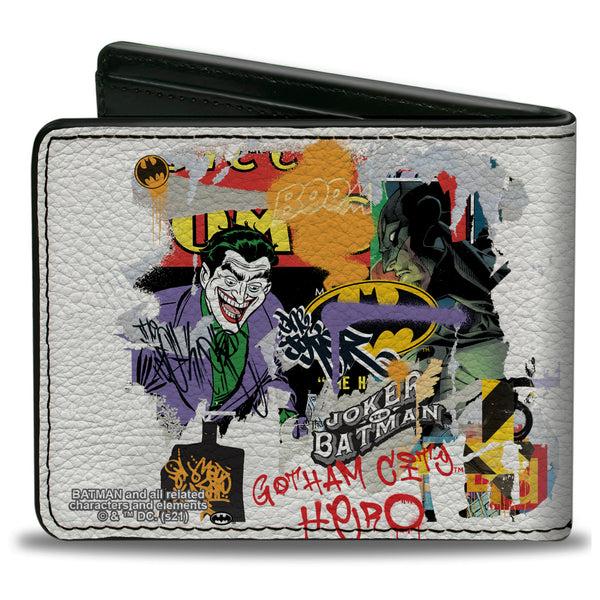 Buckle-Down Bi-Fold Wallet - Batman Vs Joker Graffiti Collage White Grays Multi Color