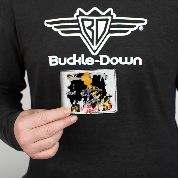 Buckle-Down Bi-Fold Wallet - Batman Vs Joker Graffiti Collage White Grays Multi Color